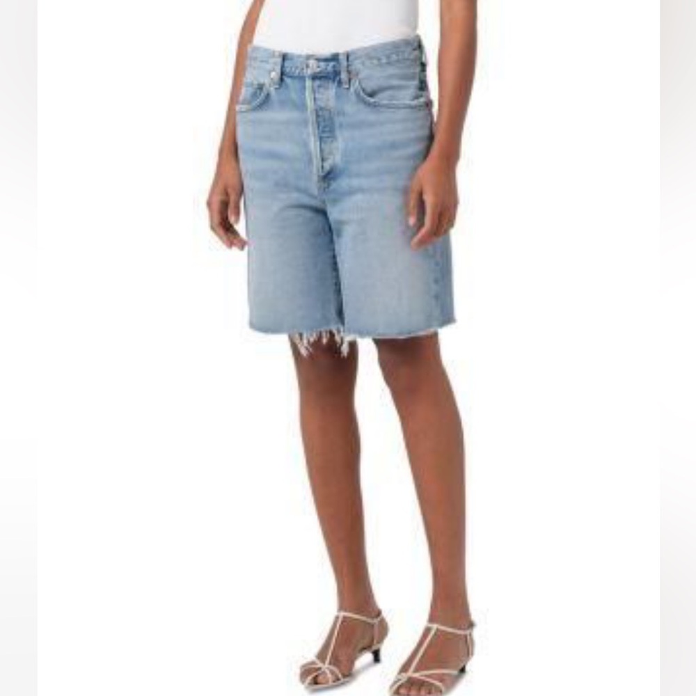 New! Agolde Washed Light Blue Denim Bermuda 90s Shorts